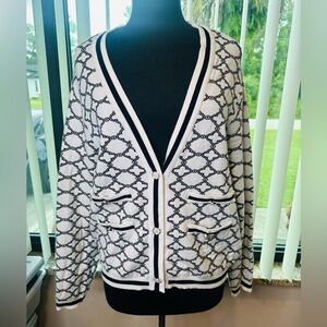 Lark + Grey Black and White Patterned Women's Sweater Size PXL